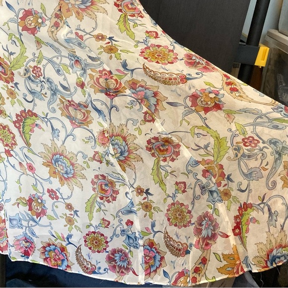 Peck & Peck 100% Silk Godet Midi Skirt w/Floral Paisley on Cream Background - Picture 6 of 15